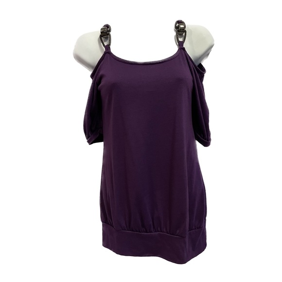 Purple cold shoulder top with metal straps - Picture 1 of 5